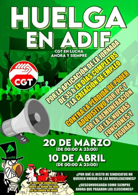 Huelga ADIF 20 marzo y 10 abril